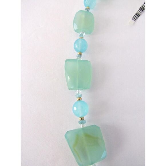 ZOE B. Necklace 14k Gold Natural Aqua Chalcedony Stones Statement Peice WOW! - Picture 5 of 16
